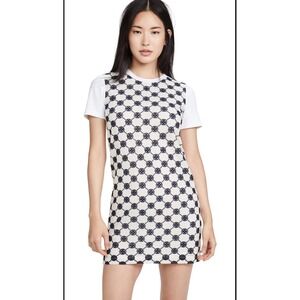 Tory‎ Burch Printed T Shirt Dress White Navy Geometric Mini XL